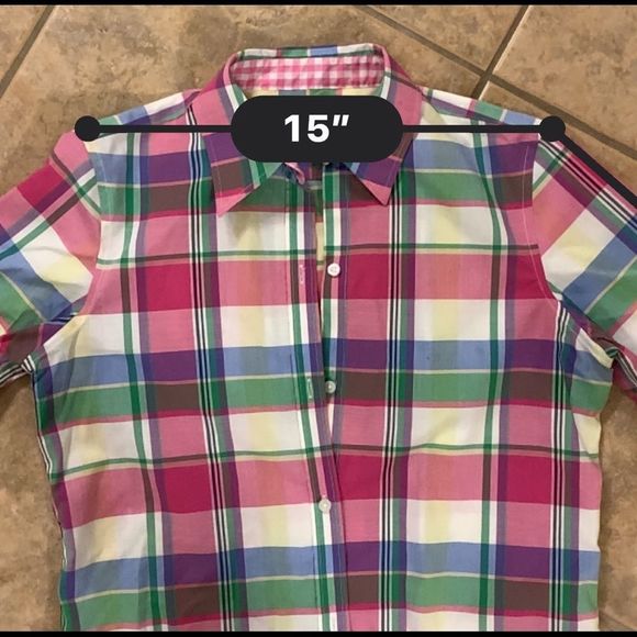 Chaps No Iron Plaid 3/4 Sleeve Blouse EUC - Picture 6 of 7